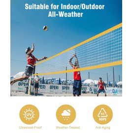 YNSZAS 𝙉𝙀𝙒 Professional Volleyball Net Heavy Duty, 46 FT Steel Cable, Upgraded Weather Resistant, Portable for Outdoor & Indoor, Pool, Trees, Backyard, Yard, Beach, Park, 32x3FT(Net Only)