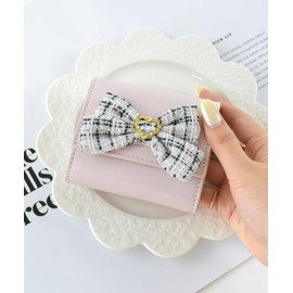 SecretDoor 33142-16 Pink Trifold Wallet, Women's, Mini Wallet, Small Trifold Wallet, Popular, Cute, Thin, Compact, Foldable, Easy to Use, Large Capacity, Coin Purse Included, Stylish, Cute, Heart, Bijou, Ribbon, Plain, Popular, Brand