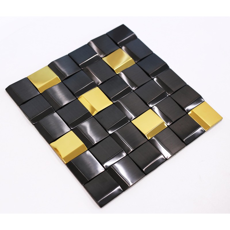 Elephantile 5 Sheets Black & Gold Tiles Metal Mosaic Wall