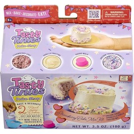 Goliath Tasty Tinies Bake Shop Strawberry Cake Mix Kit with Unicorn Tracks Sprinkles & Vanilla Frosting Mix | Bake & Decorate 2 Real Mini Cakes | Includes Mini Tools & Ingredients | Ages 6+