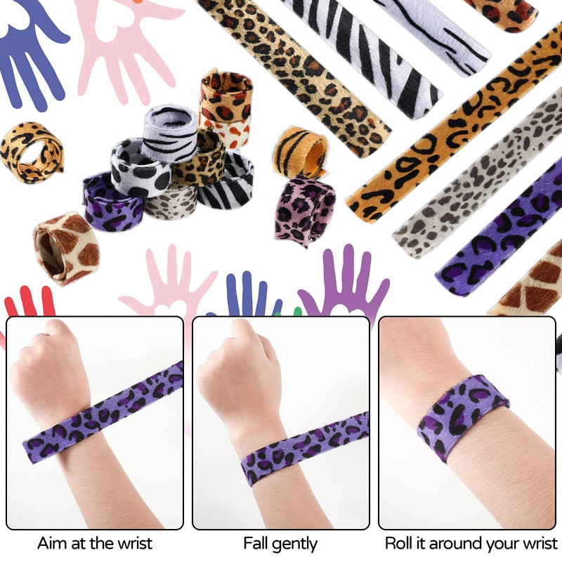 36 Pieces Jungle Animal Print Slap Bracelets Safari Print Slap