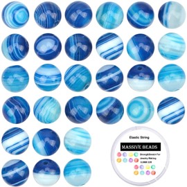 100Pcs Natural Crystal Beads Stone Gemstone Round Loose Energy Healing Beads with Free Crystal Stretch Cord for Jewelry Making (Blue Agate, 6MM)
