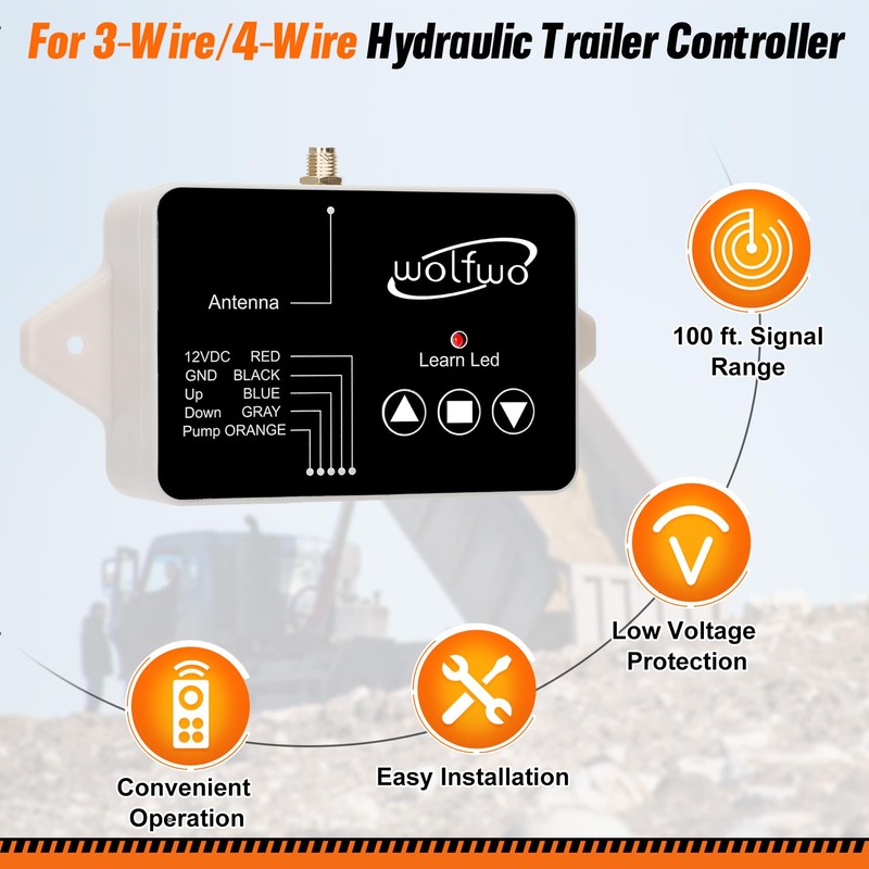 wolfwo Dump Trailer Wireless Remote Controller, for 3-Wire/4-Wire 12V Hydraulic