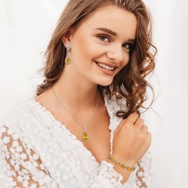 EVER FAITH Zirconia Jewellery Set for Bridal Wedding Teardrop Statement Pendant Necklace, Earrings, Open Rin and Tennis Bracelet Set Jewellery Gifts Clear Silver Tone, Zirconia, Cubic Zirconia