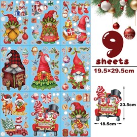BOOMTOP 9 Sheets Christmas Window Stickers Christmas Gnome Window Clings Stickers Double-Sided Print Window Decals Christmas Static Stickers for Christmas Window Decoration