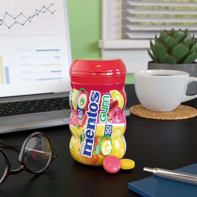 Mentos Sugar Free Gum, Red Fruit Lime, 50 Piece Bottle,