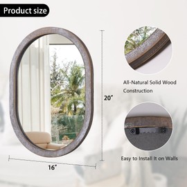 JJUUYOU Rustic Brown Oval Wall Mirror for Bathroom, Hanging Vanity Oval Mirror for Vanity Living Room Entryway Bedroom More