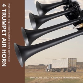 BANHAO Air Horn 4-Tube Train Horn BANHAO Truck Air Horns 4 Trumpet Kit for Trucks 12V 180dB Super Loud with Compressor Suitable for Pickup Motorhome SUV Train Boat