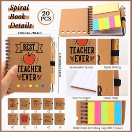 Glenmal 20 Sets Christmas Teacher Appreciation Gift Bulk Spiral Notebook Thank You Gift for Women Teachers from Students Inspirational Journal with Bamboo Pens for Thanksgiving Team Coworker Gift