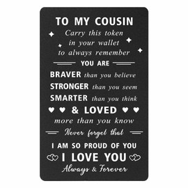 ENGZHI Cousin Gifts for Men Boys, Unique Cousin Birtdhay Card Male, Fathers Day Cousin Present, Metal Engraved Wallet Card