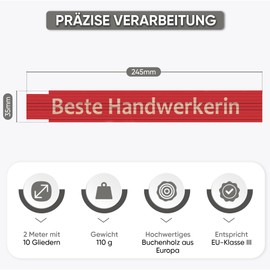 andSmile Ruler Red – Meter Stick with Engraving Best Craftsman – Tool for Women Made of High-Quality Beech Wood – Gift for Wife, Mum, Birthday, Mother's Day