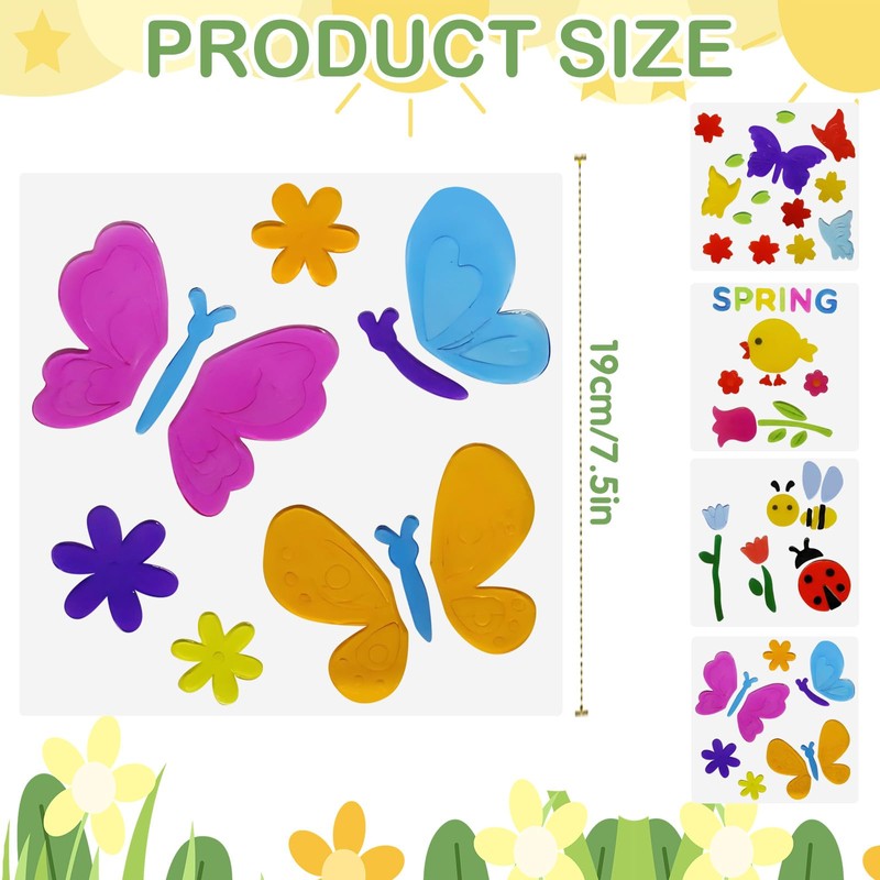 4Pcs Spring Gel Window Clings Decorations, Elastic Spring Window Gel
