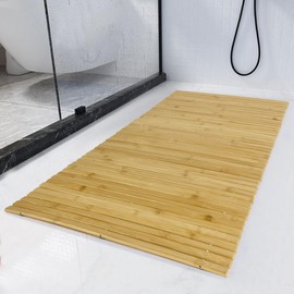 HOMBYS 58x20 Extra Large 100% Bamboo Shower Mat for Shower Stall Tub, Non Slip Long Bath Mat Runner Bathroom Accessories, Quick Drying Mats for Shower