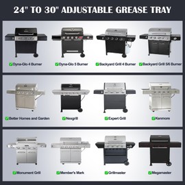 Hiorucet Grease Tray with Catch Pan for Dyna Glo, Nexgrill, Backyard Grill, Kenmore, BHG, Grillmaster, Expert, BBQ-Pro 4/5 Burner Grill Replacement Parts, Adjustable 24''-30'' Gas Grill Drip Pan.