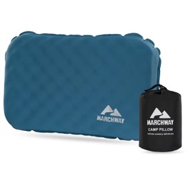 MARCHWAY Inflatable Camping Pillow with Soft Foam Top & TPU Air Bladder, Dual-Sided Support for All-Season, Lightweight Compact Travel Pillow for Hiking, Backpacking, Airplane, Car (Blue)