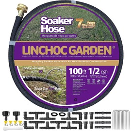 LICNCHOC GARDEN Soaker Hose 100ft,1/2 INCH Flexible Durable Garden Hose for Efficient Watering, Leak-Proof Design 100% Recycled Rubber,Ideal for Lawns,Gardens & Flower Beds