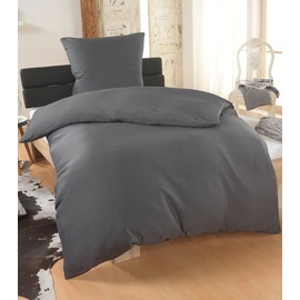 Malika® Seersucker bed linen 135 x 200 cm with 80 x 80 cm pillowcase, ÖkoTex Standard 100, fine seersucker bed linen made of microfibre, summer bed linen, non-iron and easy-care (anthracite, 135 x 200 + 80 x 80 cm)