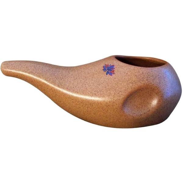 Sattvic Path Ergonomically Designed Hand-made Ceramic Neti Pot, Clay Brown
