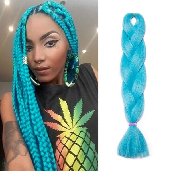 60 cm Barids Afro Braiding Hair Crochet Twist Braiding Hair Extension Braid Hairpiece Like Real Hair Braids Synthetic Hair 100 g/Pc # Light Blue