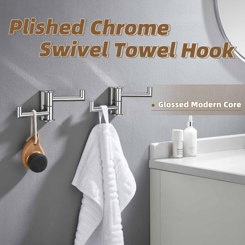 APLusee Swivel Towel Hook Polished Chrome 2 Pack, 304 Stainless