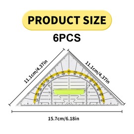 Set Square with Handle, 16 cm Ruler Set, Set Squares, Small, Flexible, Made of Plastic, Transparent, Primary School, Class Geo Triangle, Large Geometry Set, Protractor, School for Office, Designer