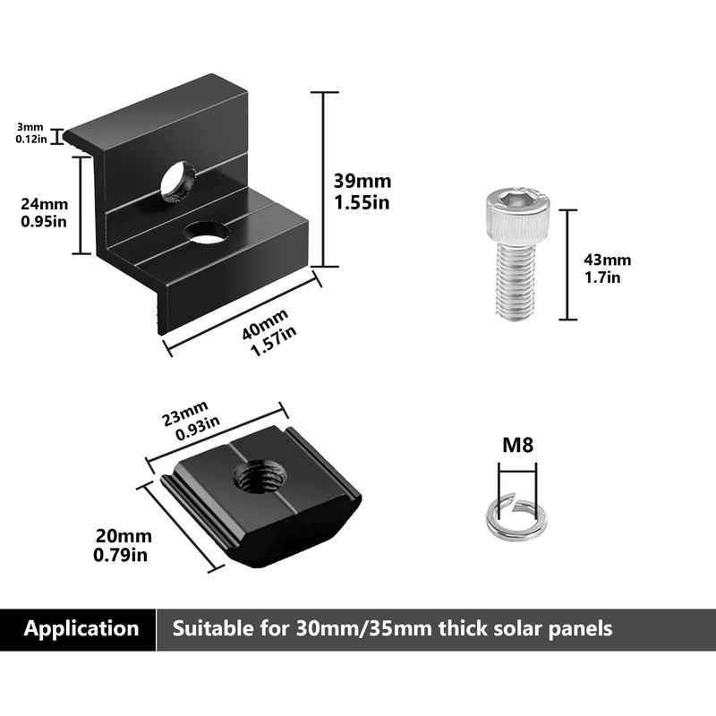 10pcs Solar Panel End Clamp for Standar, Aluminum 30mm/35mm Solar