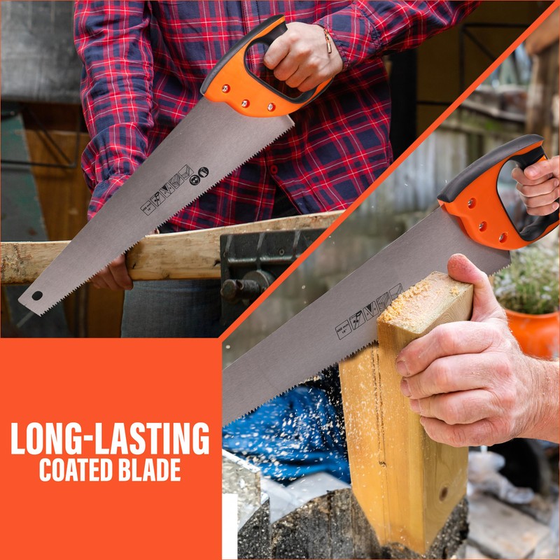 18” Hand Saw for Wood Cutting, 6 TPI Fine Cut,