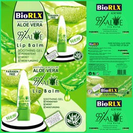 Biorlx 99% Purity Aloe Vera Color Free and Paraben Free Soothing Lip Balm Naturally Moisturize and Heal Damaging Wind, Harsh Sun, Weather Changes. It Repairs Dry, Cracked and Chapped Lips. (Two Lip Balms, Color Free)