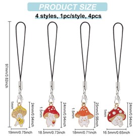 BENECREAT 4PCS Mushroom Pendant Phone Charm, Bag Pendant Ornament Lanyards Phone Charm Strap for Phone Cases, Bags, Keys or any other, 97mm long