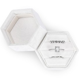 WantGor Velvet Jewelry Ring Box, 3 Slots Hexagon Ring Gift Box Vintage Ring Display Holder Case for Wedding Ceremony Proposal Engagement (White)