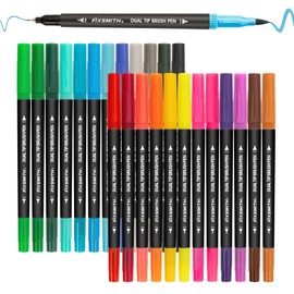 FIXSMITH Markers for Adult Coloring, 24 Colors Makers for Kids, Dual Tip Brush Pens Art Marker Set with Non-toxic Ink, Self-Cleaning Brush Tip, 0.4mm Fine Point Pens for Kid Adult Coloring Drawing