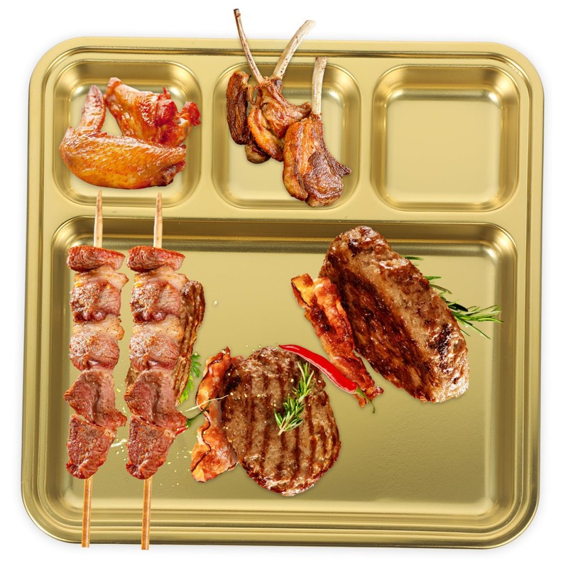 ULTECHNOVO 1Pc Divided Stainless Steel Food Plate Multi Compartment Barbecue