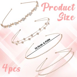 Giantree 4 Pieces Rhinestones Headbands For Women, Gold Bridal Headband, Crystal Flower Girl Leaves Crown Head Band Tiara Wedding Hair Accessories (Gold)