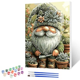NAIMOER Gnome Paint by Numbers Kits for Adults Beginner with Wooden Framed, Color by Numbers on Canvas Painting Kits for Adults, Easy Paint DIY Acrylic for Home Wall Decor 12X16 Inch