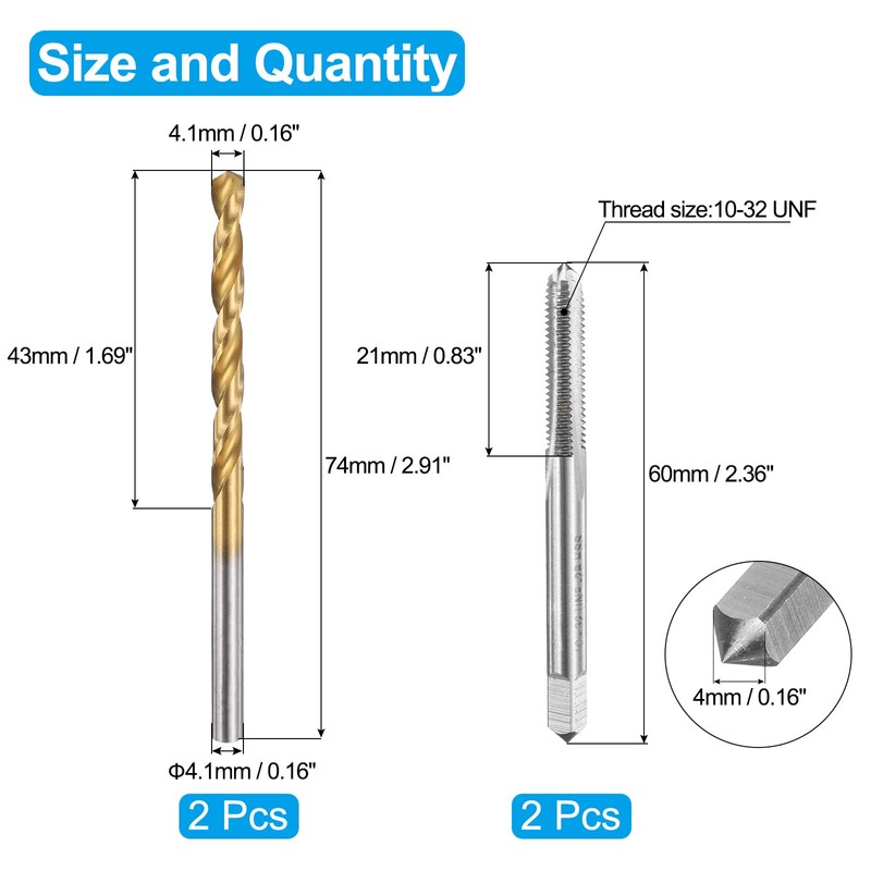 uxcell Tap and Drill Bit Set, 2pcs 10-32 UNF Straight