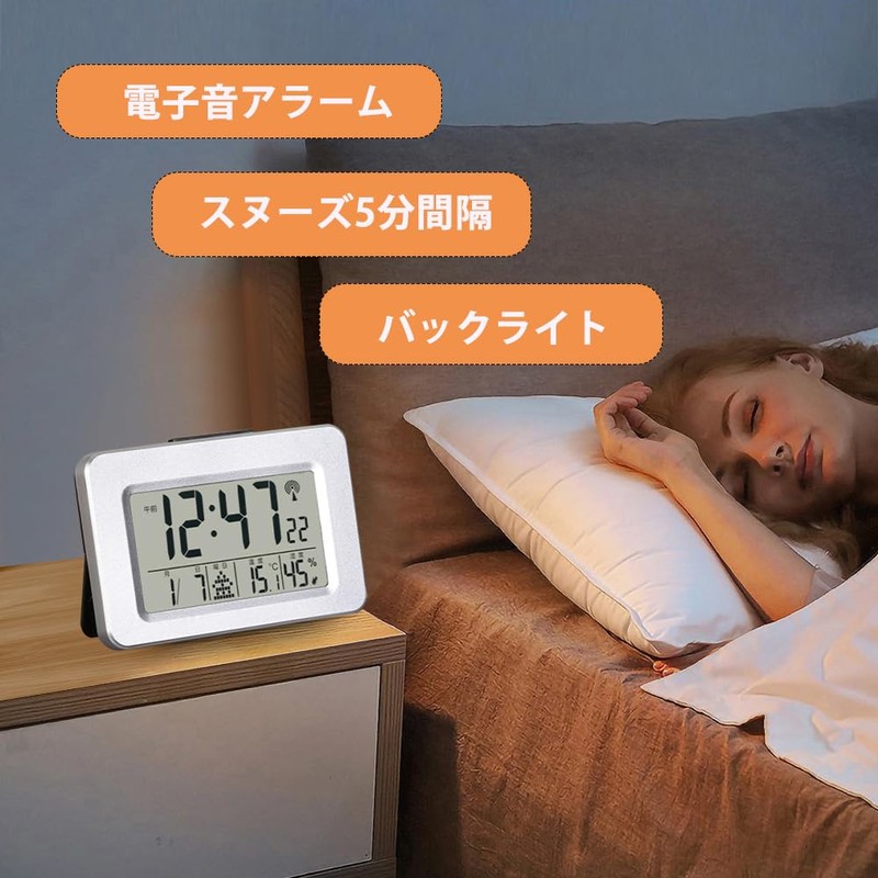 Alarm Clock, Radio Wave, Digital Table Clock, Calendar, Temperature, Humidity,