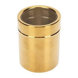 Powder Shaker, Stainless Steel Gold Fine Mesh Powder Sugar Shaker with Lid for Salt Powdered Sugar Ground Coffee Pepper, Powder Shaker Can for Home Kitchen Supplies, 2.8 x 3.5in