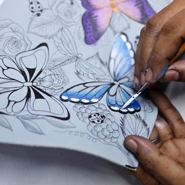 Anuschka Women's Dreamy Wings Blue Original Hand-Painted Leather RFID Card Organizer, One Size