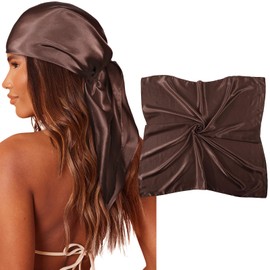 AWAYTR 35" Large Square Satin Head Scarf - Silk Hair Scarf Square Hair Bandanas Large Scarf Sleeping Head Wraps for Women (Coffee)