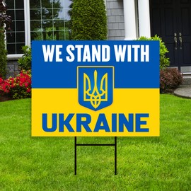 We Stand With Ukraine Yard Sign - Coroplast I Stand With Ukraine Sign, Support Ukraine, Ukrainian Flag Yard Sign with Metal H-Stake, VP349 (36" x 24", Single Sided)