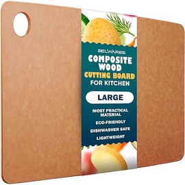 Dishwasher Safe Cutting Boards for Kitchen - Large Composite Wood Cutting Boards - Thin, BPA Free & Eco-Friendly Chopping Board (14.5 x 11.25 Inch, Natural)