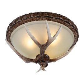 AngelcityCC Antler Glass Semi Flush Mount Fixture Ceiling Lighting, 3-Light Bronze Rustic Antler Bowl Style Ceiling Light