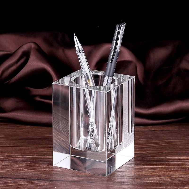 Coideal Glass Crystal Pen Pencil Cup Holder Square Clear Small