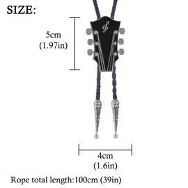 HUABOLA CALYN Native American Bolo Tie for Men, Guitar Western Cowboy Rodeo Bolo Tie Leather Necktie Necklace Costume Accessorie Wedding Bola Ties for Men Women (Black)