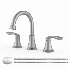 Bathroom Basin Widespread Faucet Brushed Nickel 8 Inch 3 Hole 2 Handles 360 Swivel Spout Durable Ceramic Valve CoreColor: Nickel, Surface Finishing: General