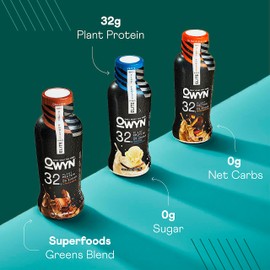 OWYN Only What You Need Pro Elite Vegan Plant Based High Protein Keto Shake, No Nut Butter Cup, Zero Sugar, 32g Protein, Omega-3, Prebiotics, Superfoods Greens for Workout and Recovery, 0g Net Carbs