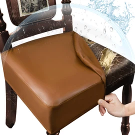 WUSOUPU Leather Seat Covers for Dining Room Chairs Set of 6, Waterproof Kitchen Chair Seat Protector Slipcovers Made of 4-Way High Stretch PU Leather and Rear Covers Design (Orange 6 Pcs)