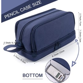 Estuche para Lápices de gran Capacidad, Estuche para Lápices de Doble Ventana y Doble capa, Estuche Multifuncional para Oficina Escolar para Estudiantes de Primaria y Secundaria (Azul marino)