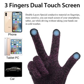 ViGrace Winter Touchscreen Gloves for Men & Women with 3 Fingers Dual-layer Touch Screen Warm Lined Anti-Slip Thermal Knit Driving Texting Glove(Rose Red, X-Large)