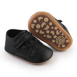 RVROVIC Baby Boys Girls Shoes 0-18 Months Infant Slip-on PU Crib Shoes Anti-Slip Toddler First Walkers(12-18 Months Toddler,4-Black)